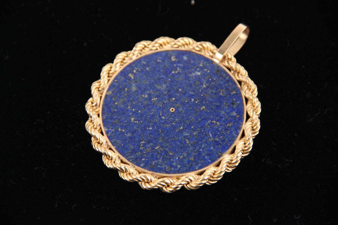 Women's Blue LAPIS Yellow Gold Round Egyptian NEFERTITI PENDANT For Necklace