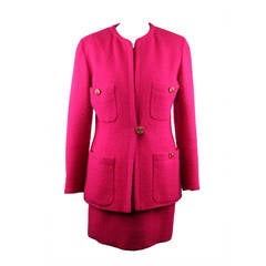 CHANEL BOUTIQUE Vintage Fuchsia Wool SUIT BLAZER Jacket & MINI SKIRT 38 FR 4