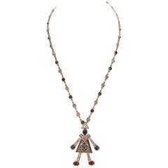 Rhinestones Silver Necklace with Figure Pendant 1