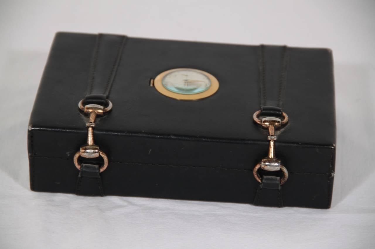 GUCCI VINTAGE Black Leather HORSEBIT  BOX Jewelry CASE w/ WATCH Rare 2