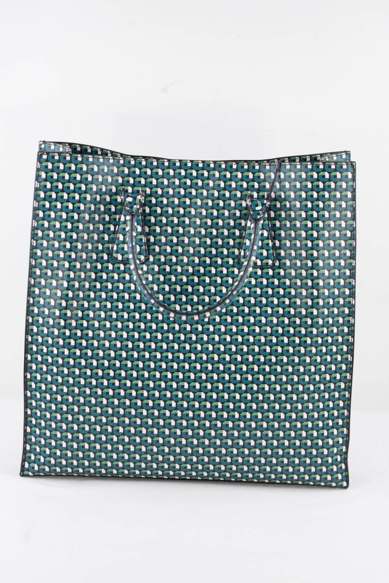 PRADA Green SAFFIANO PRINT Leather SHOPPING BAG Large Tote HANDBAG VA1016 2