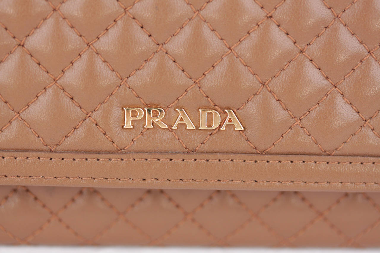 PRADA Tan CANNELLA Soft Calf QUILTED Leather CHAIN WALLET Purse ...  