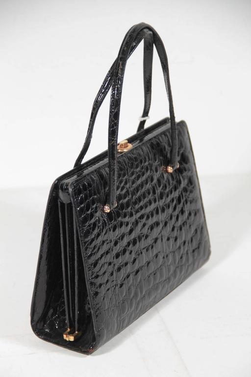 Hermes Vintage 1960s Black Crocodile Skin Top Handle Handbag – Amarcord  Vintage Fashion