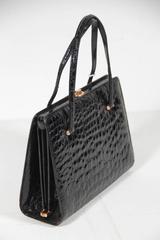 VINTAGE Italian Black CROCODILE SKIN 1960s HANDBAG Frame Purse SATCHEL