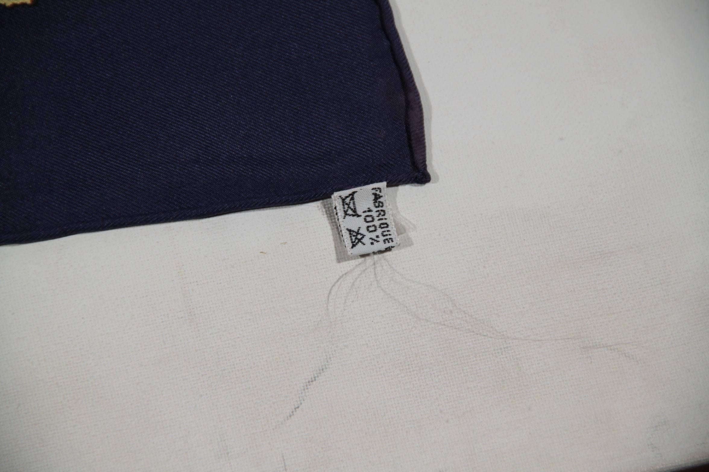 Women's HERMES PARIS Navy Blue & Red Silk SCARF CAVALCADOUR Henry D'Origny 1981