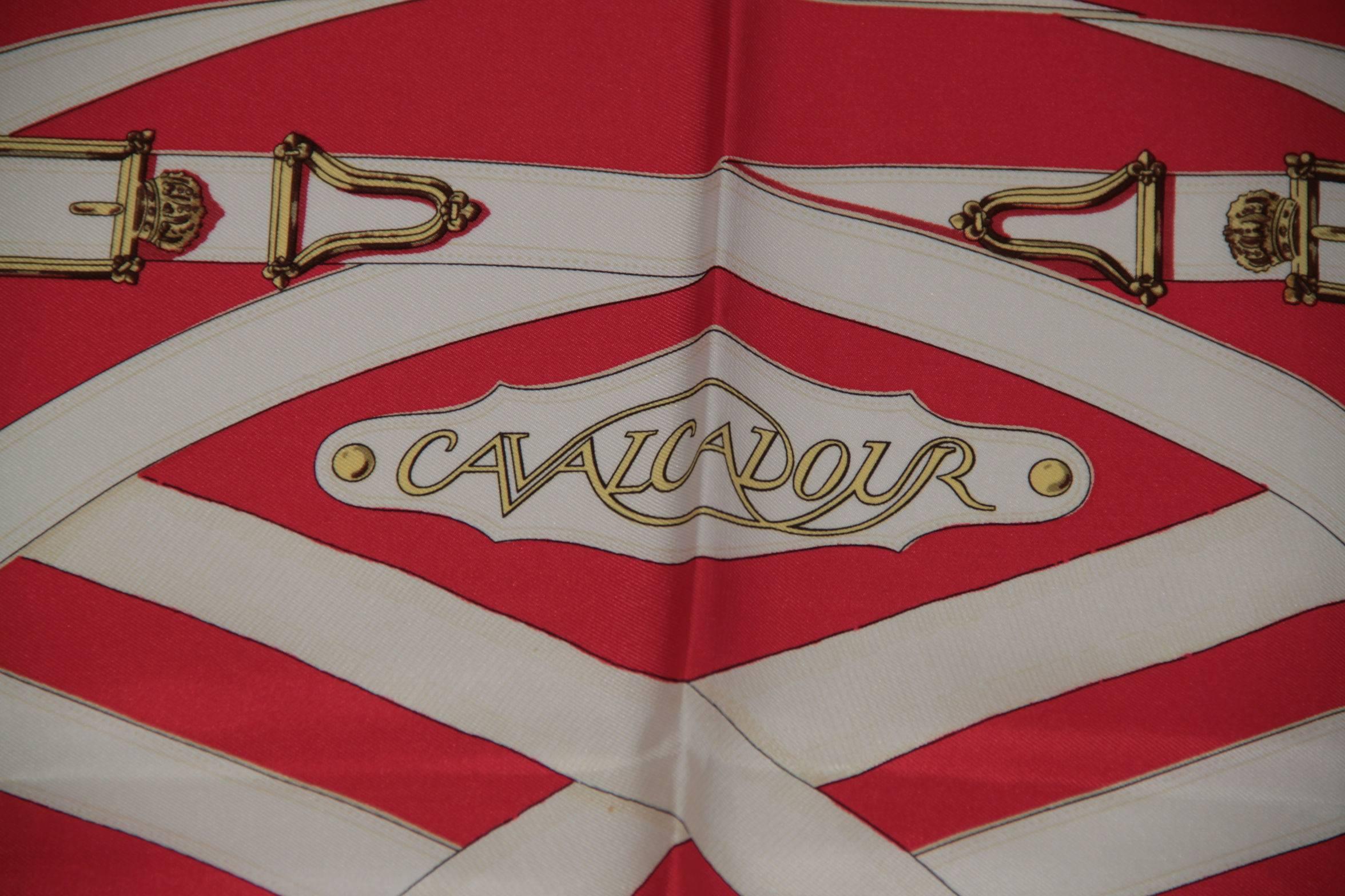 HERMES PARIS Navy Blue & Red Silk SCARF CAVALCADOUR Henry D'Origny 1981 2