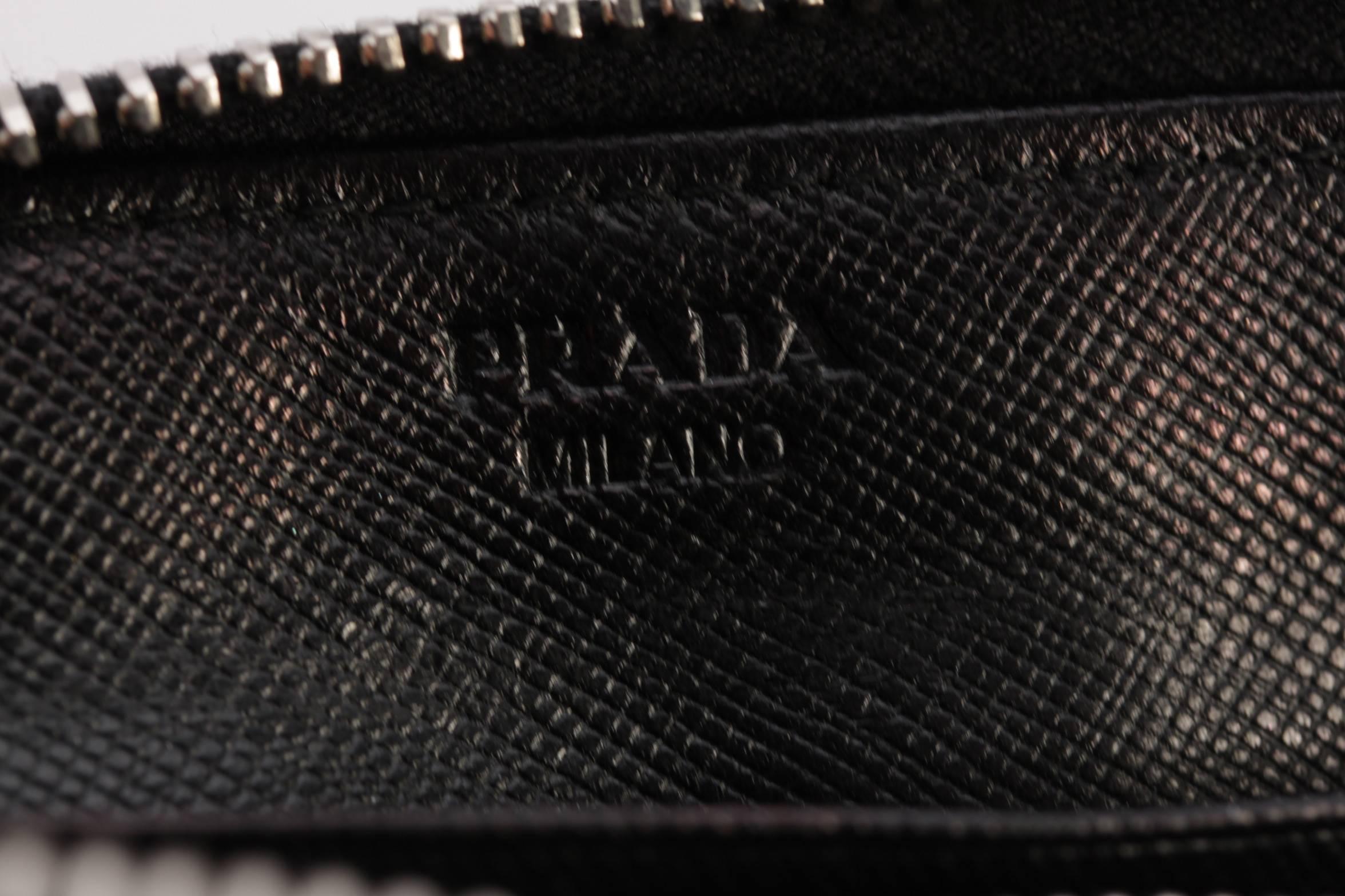 PRADA Black Vela Canvas & Leather LONG ZIP AROUND WALLET Coin Purse w/ BOX 1