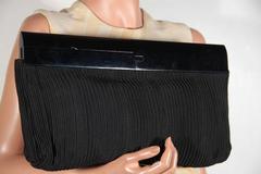 DE VECCHI By HAMILTON HODGE Black LARGE CLUTCH Handbag w/ WOOD Frame