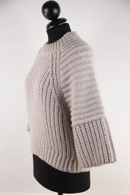 BALENCIAGA Beige Gray CHUNKY KNIT JUMPER Cropped Sleeves Sweater SIZE ...