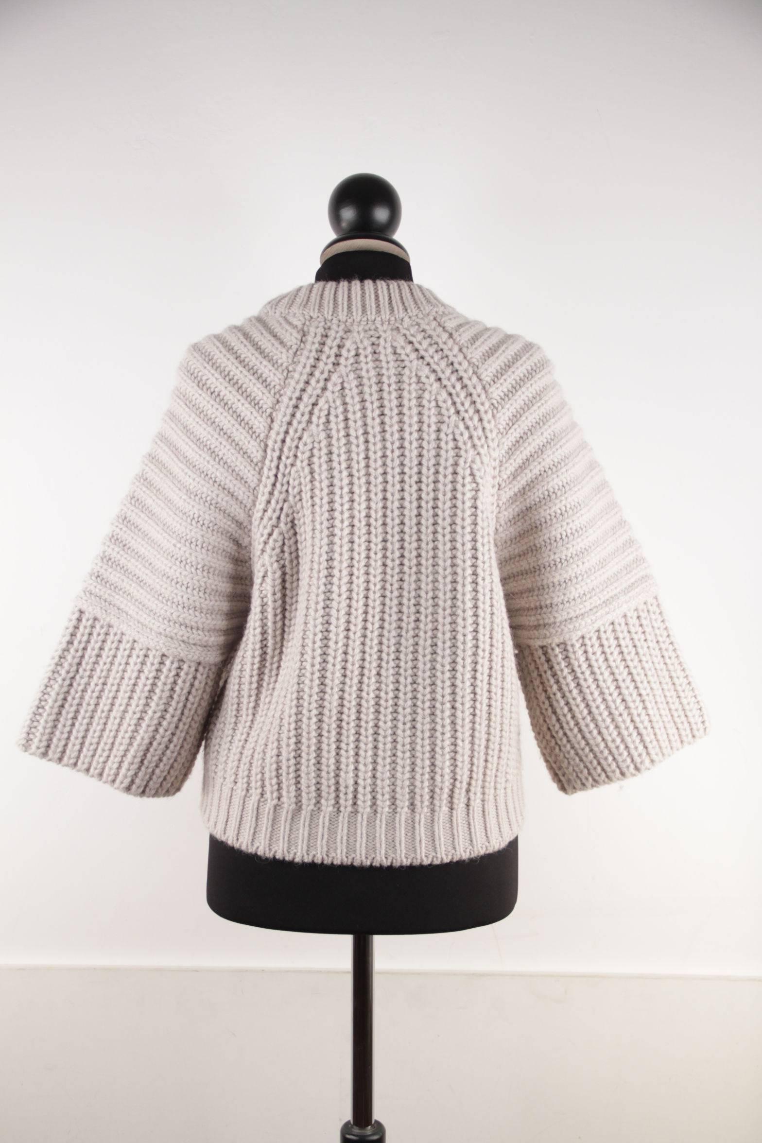 BALENCIAGA Beige Gray CHUNKY KNIT JUMPER Cropped Sleeves Sweater SIZE 36  In Good Condition In Rome, Rome