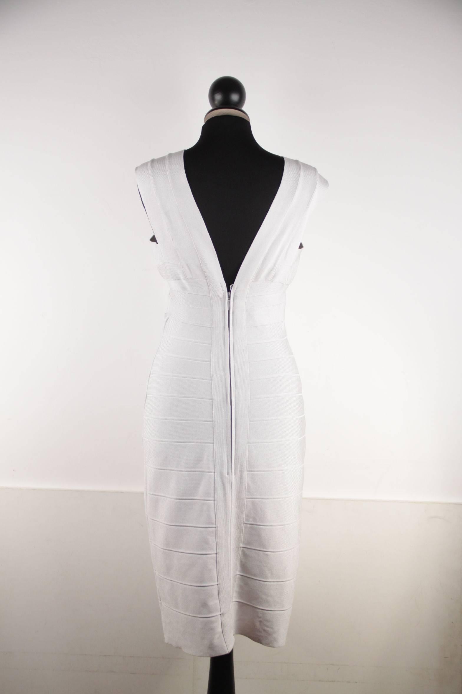HERVE LEGER Pearl Gray Bodycon BANDAGE DRESS Sleeveless V NECK Size M CP 3