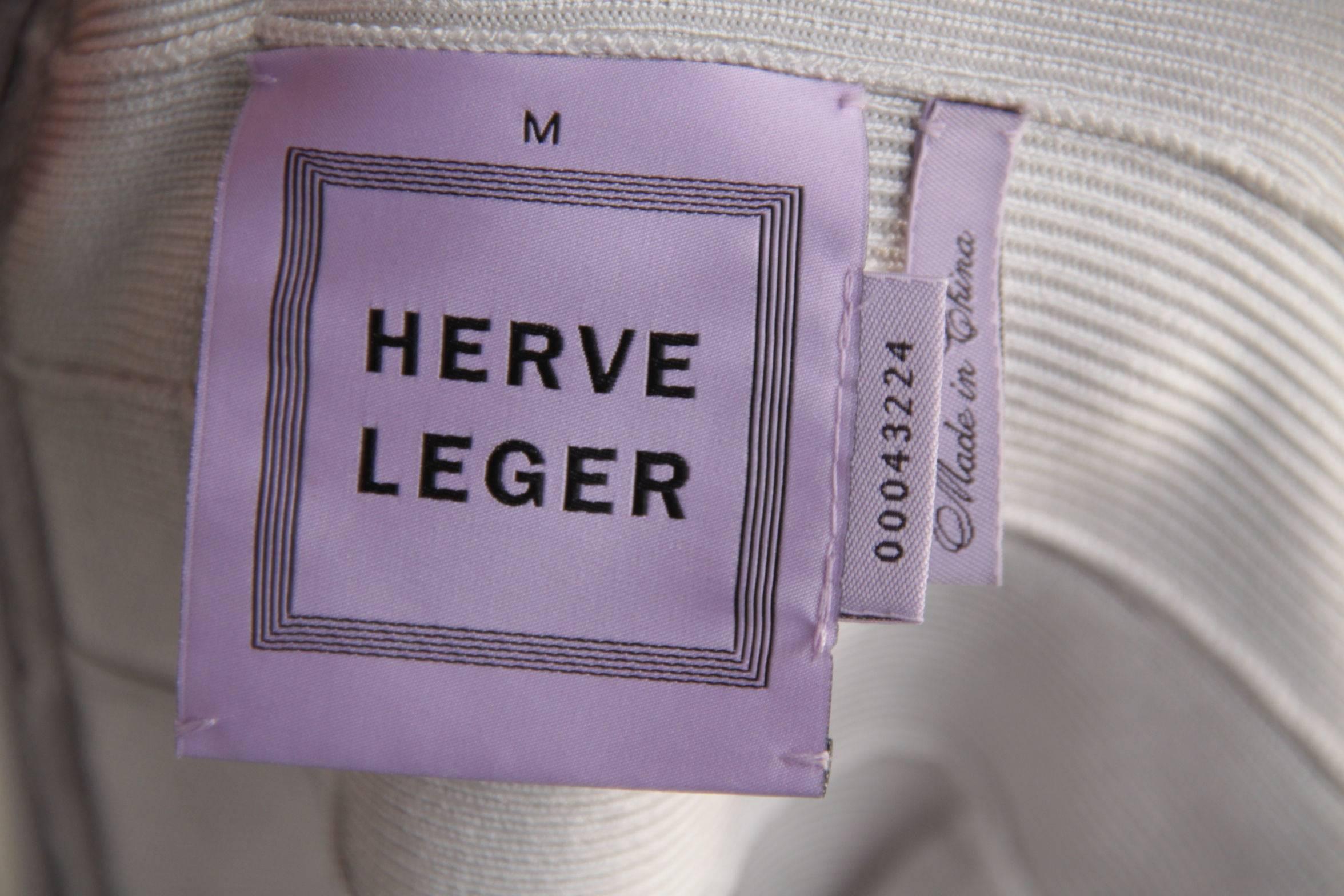 HERVE LEGER Pearl Gray Bodycon BANDAGE DRESS Sleeveless V NECK Size M CP 5