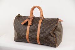 LOUIS VUITTON Vintage Brown Monogram Canvas KEEPALL 45 Duffle Bag TRAVEL