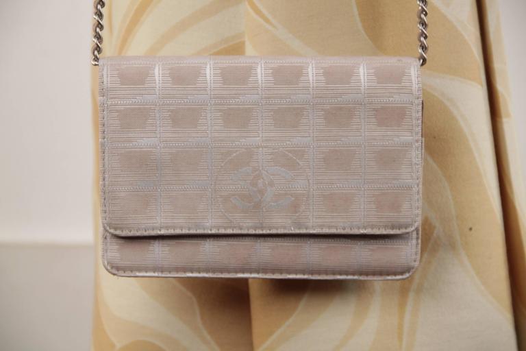 CHANEL Beige TRAVEL LINE Canvas CROSSBODY BAG Wallet On Chain WOC Flap
