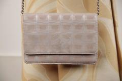 CHANEL Beige TRAVEL LINE Canvas CROSSBODY BAG Wallet On Chain WOC Flap Purse