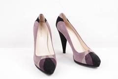 PRADA Italian Purple Gray Black TRICOLOR Suede HEELS Shoes PUMPS SZ 39 IT