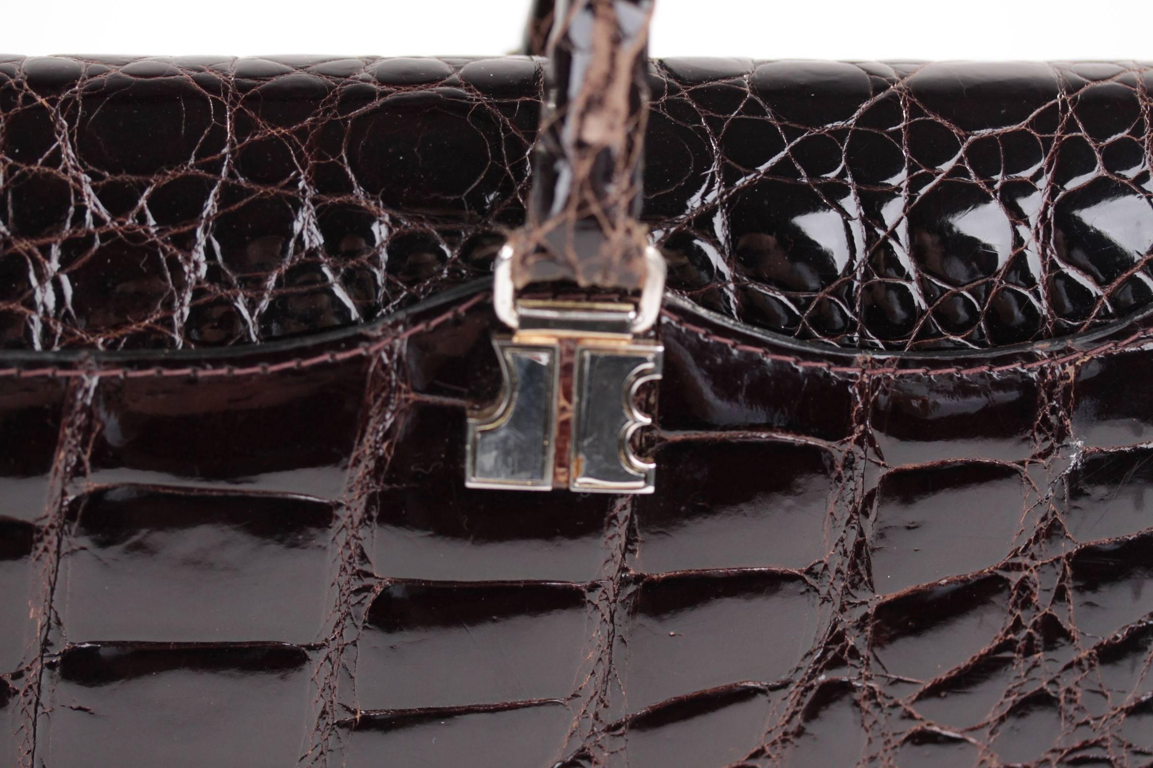 JACQUES ESTEREL PARIS Vintage Braun CROCODILE Lederhandtasche Klappe Geldbörse 1