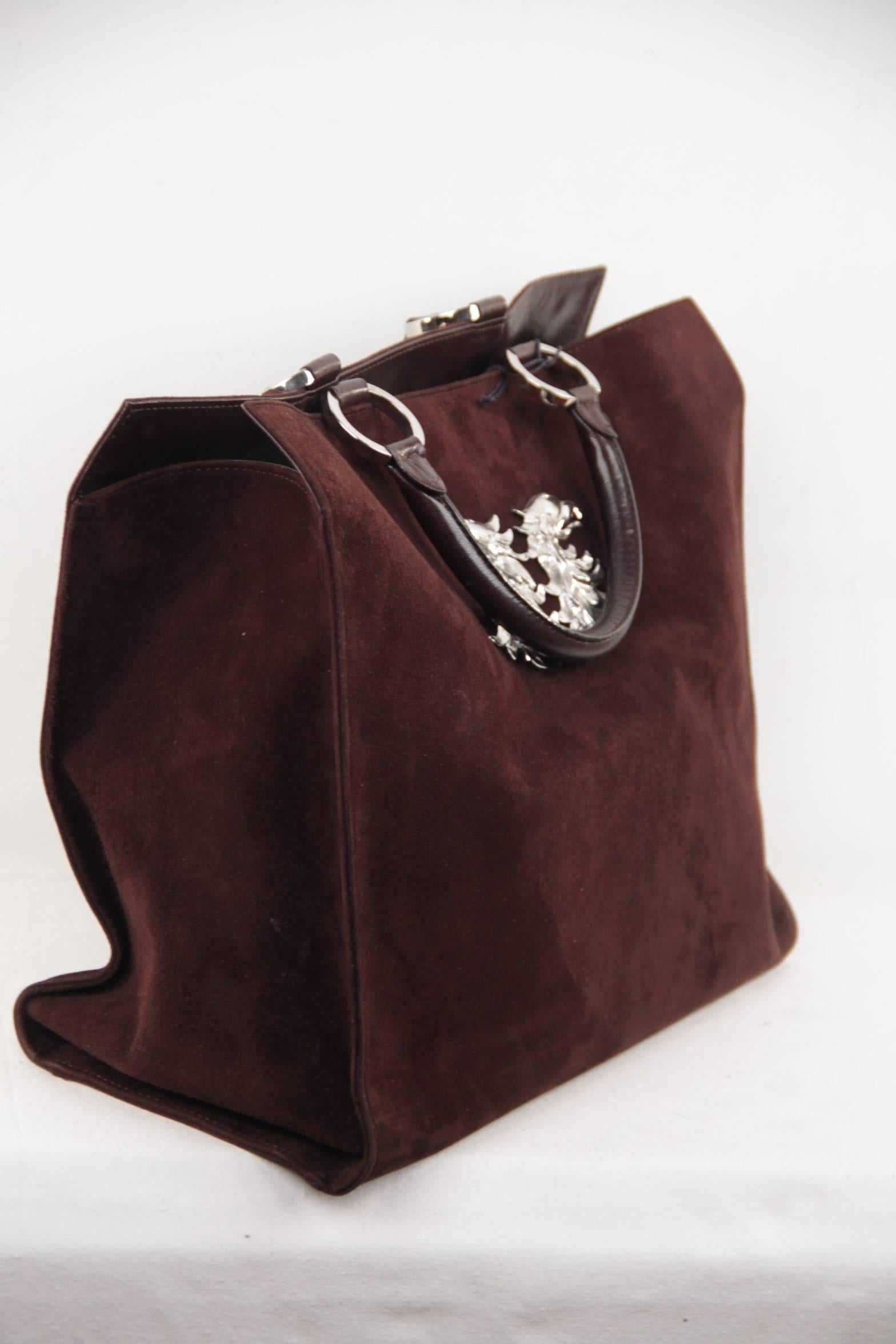 Black VALENTINO GARAVANI Italian Brown Suede Leather TOTE Shopping Bag HANDBAG 