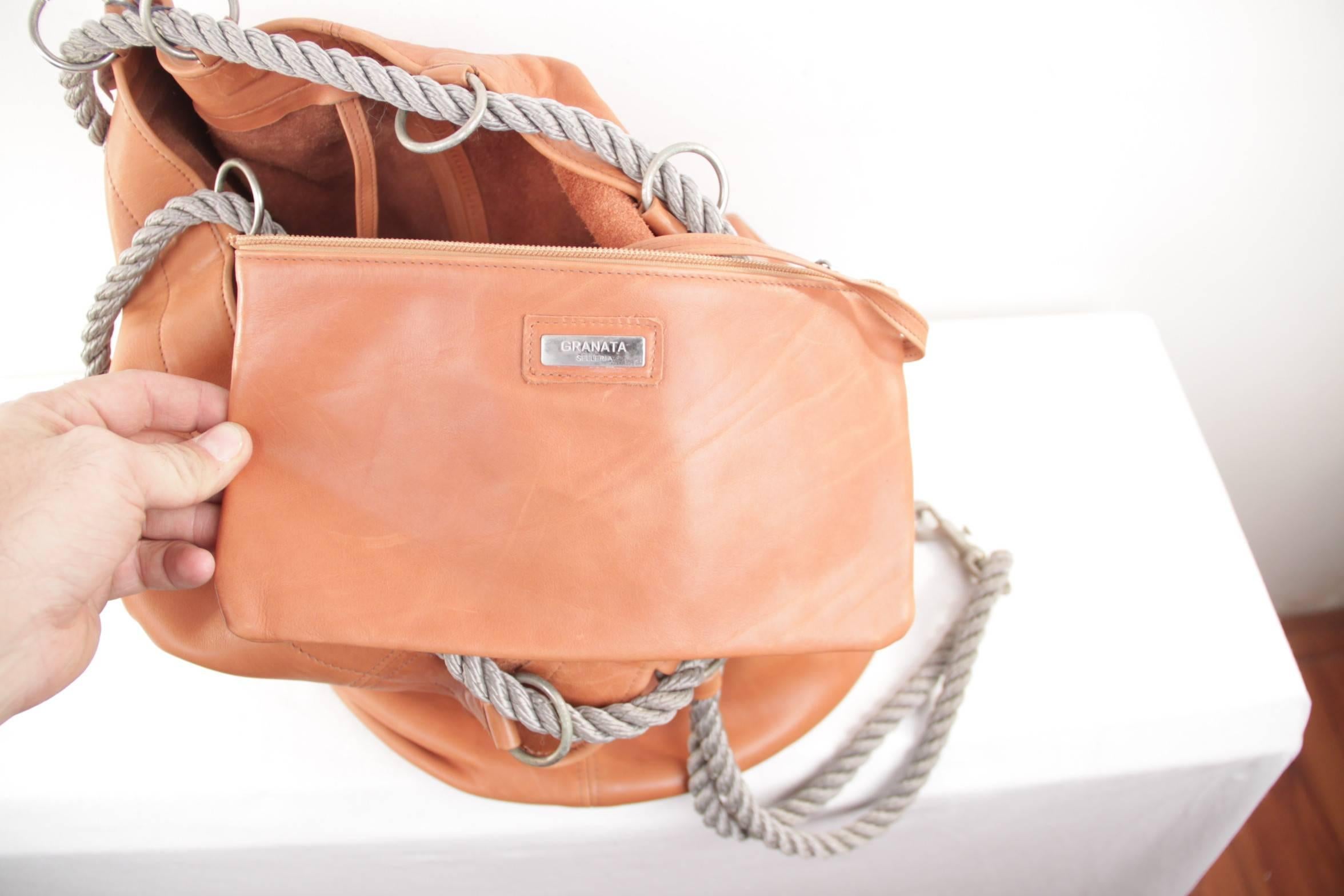 Women's GRANATA SELLERIA Tan Leather OVERSIZED SAILOR BAG Duffel Weekender TRAVEL