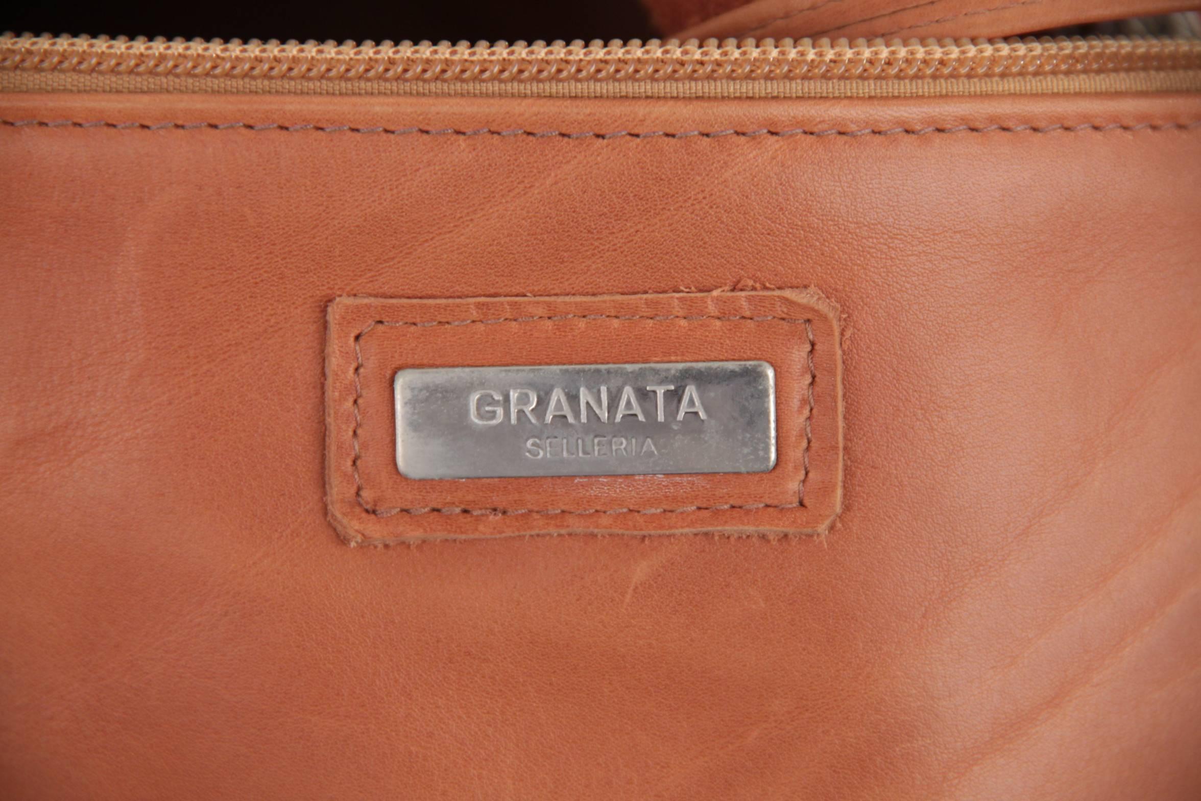 Orange GRANATA SELLERIA Tan Leather OVERSIZED SAILOR BAG Duffel Weekender TRAVEL