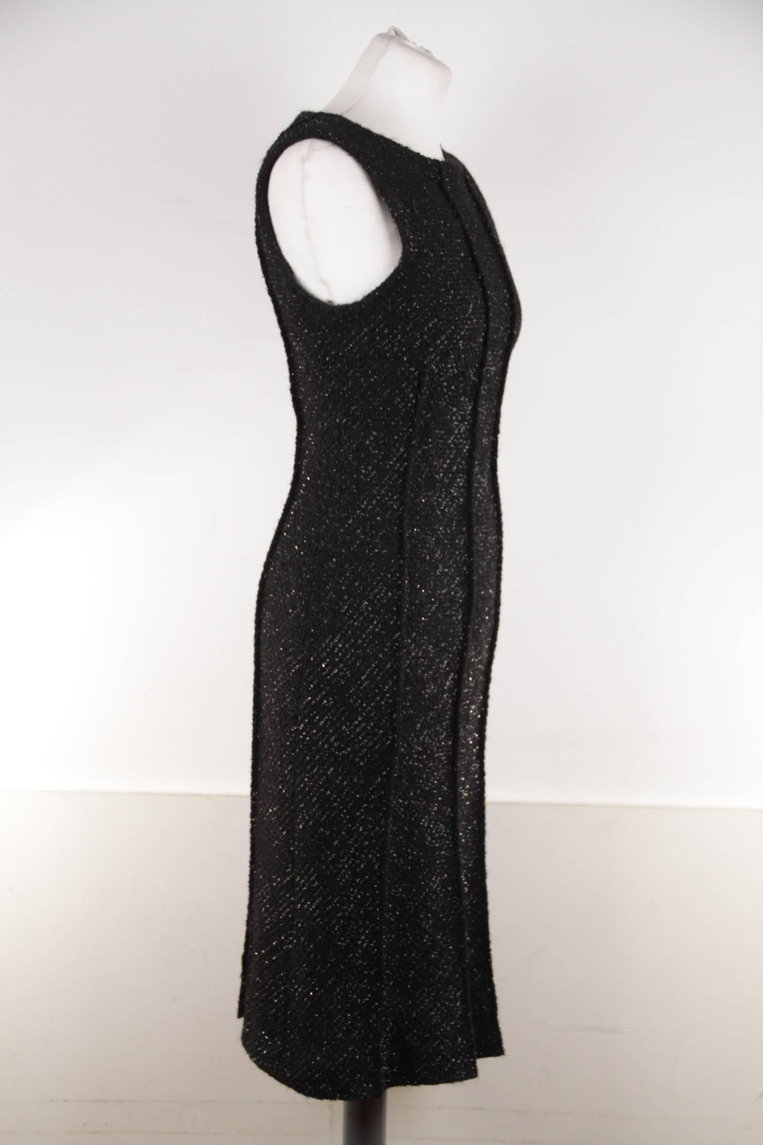 ALBERTA FERRETTI Italian Boucle Tweed LITTLE BLACK DRESS Sleeveless Sz 44 IT 1