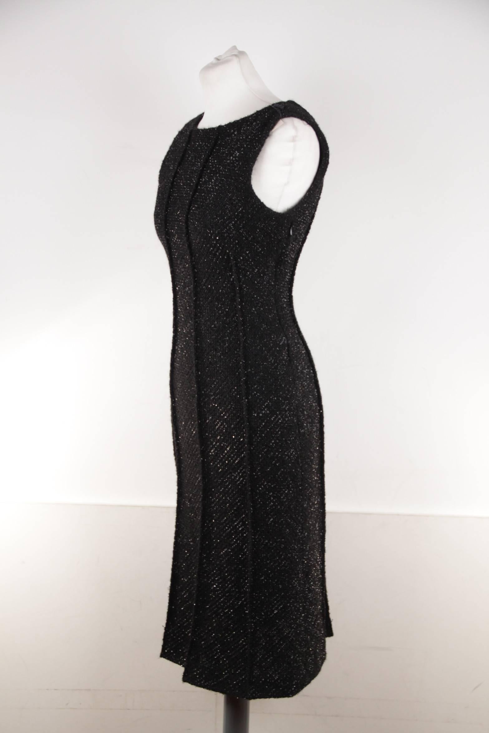 ALBERTA FERRETTI Italian Boucle Tweed LITTLE BLACK DRESS Sleeveless Sz 44 IT In Good Condition In Rome, Rome