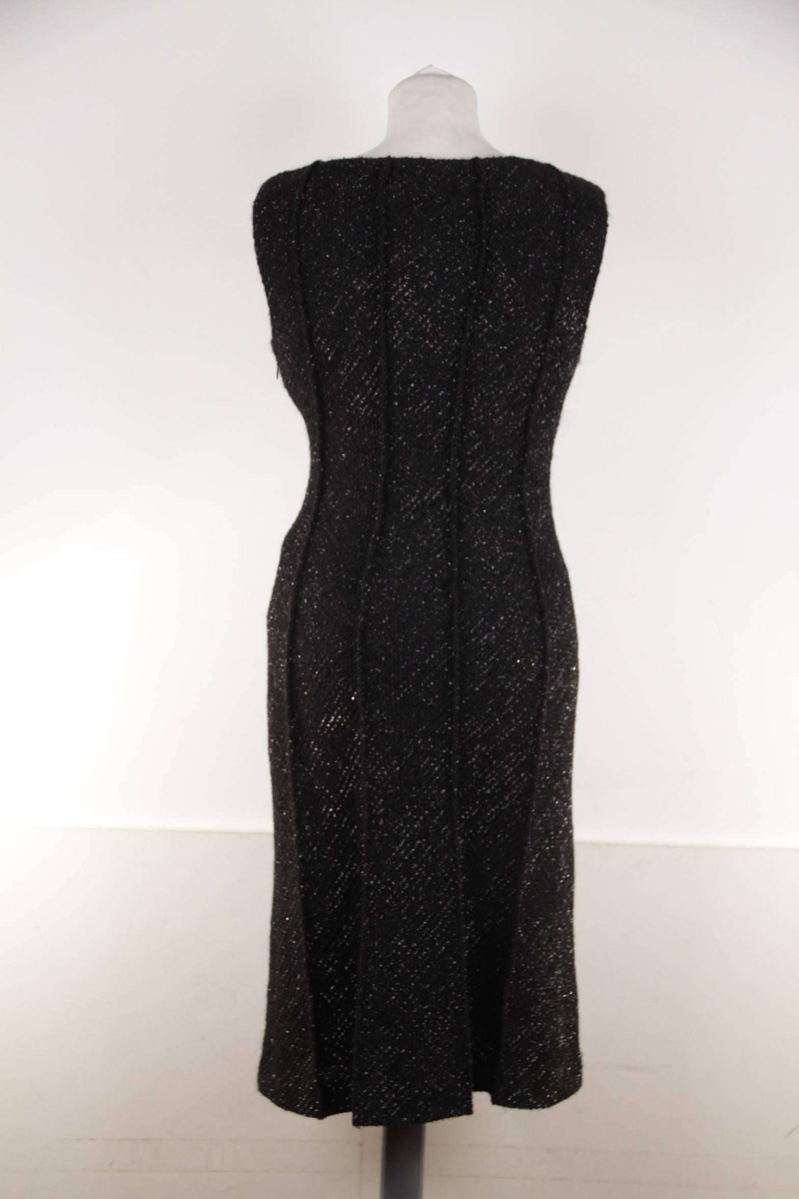 Women's ALBERTA FERRETTI Italian Boucle Tweed LITTLE BLACK DRESS Sleeveless Sz 44 IT