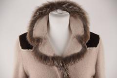 PRADA Italian Beige Wool Blend KNIT CARDIGAN Sweater w/ FOX FUR TRIM Size 42 IT