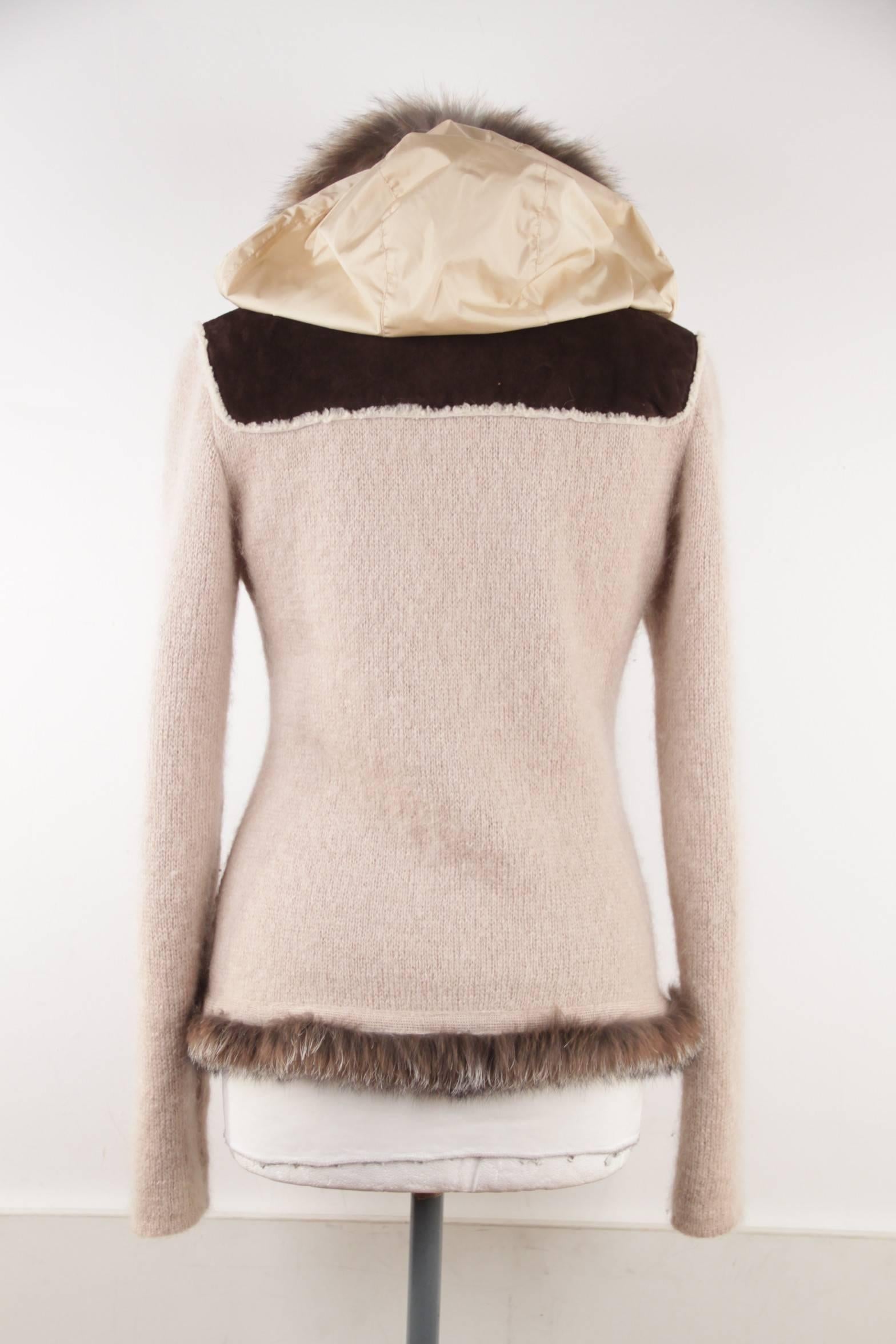 PRADA Italian Beige Wool Blend KNIT CARDIGAN Sweater w/ FOX FUR TRIM Size 42 IT  3