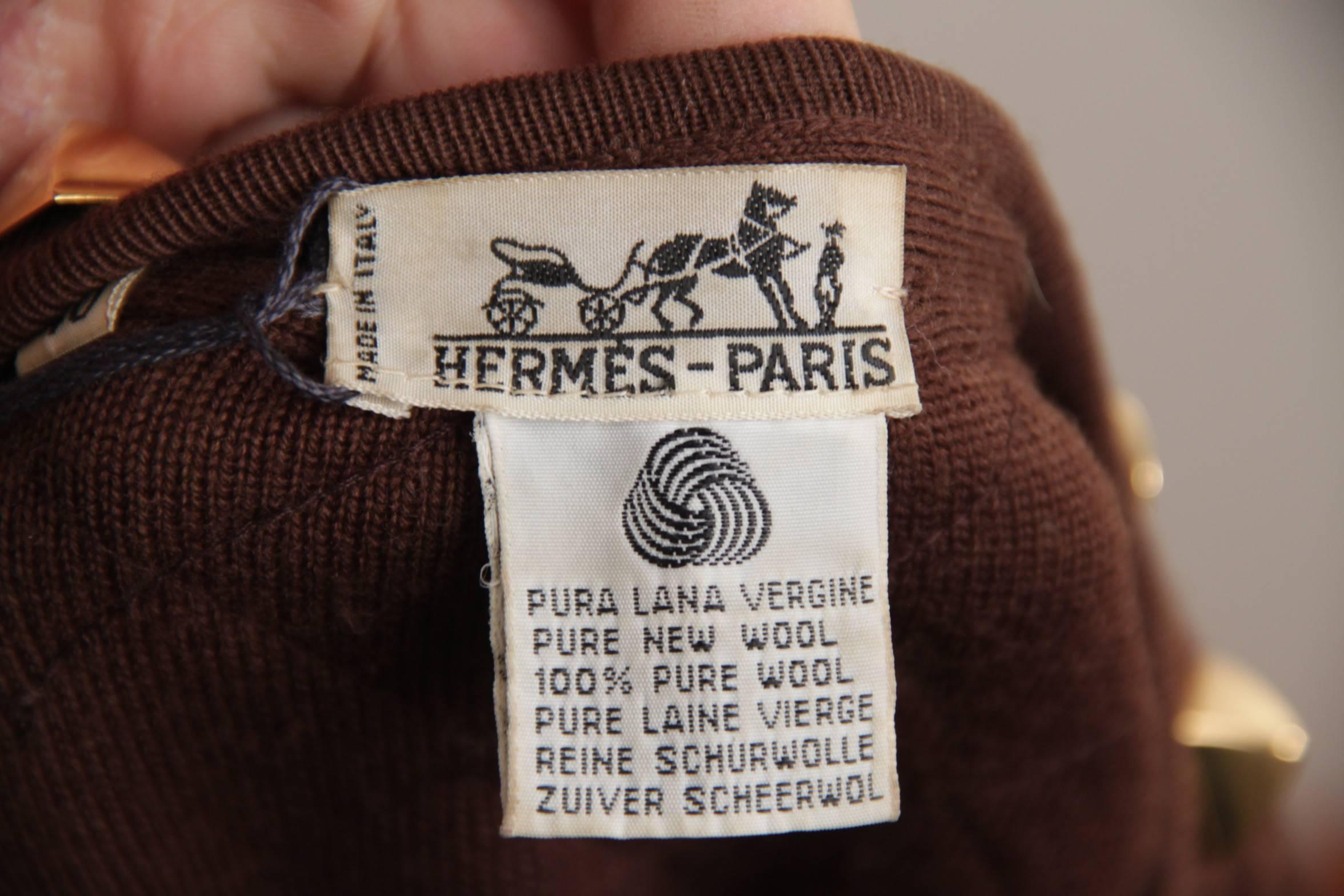 HERMES PARIS Vintage Brown QUILTED New Wool Collarless JACKET w/ SPIKES Sz 40 1