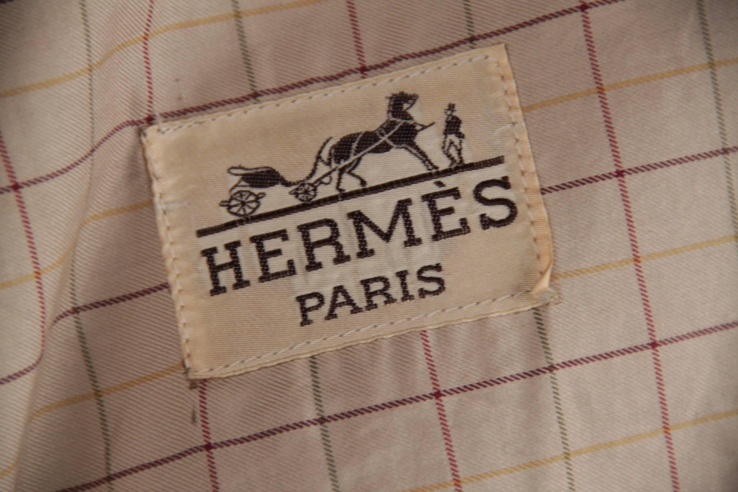HERMES PARIS Vintage Beige Cotton MACKINTOSH COAT Mac Mack RAINCOAT Sz 40  2