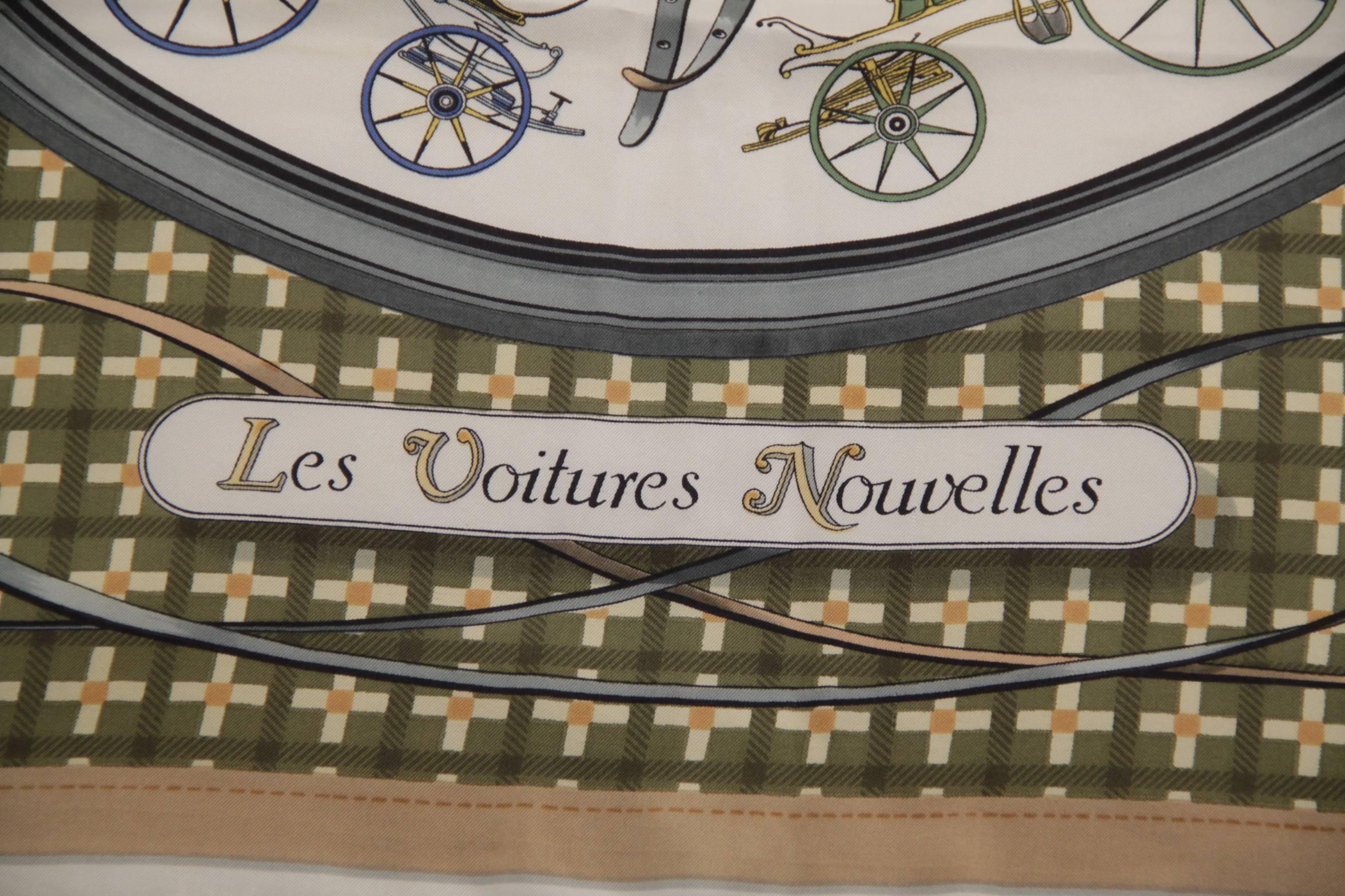 Men's HERMES PARIS Vintage Silk Scarf LES VOITURES NOUVELLES by Jacques Eudel 1961