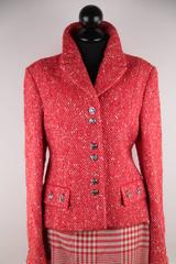 VERSACE Red Wool SUIT Blazer & Skirt TWEED & HOUNDSTOOTH Pattern SZ 42 IT