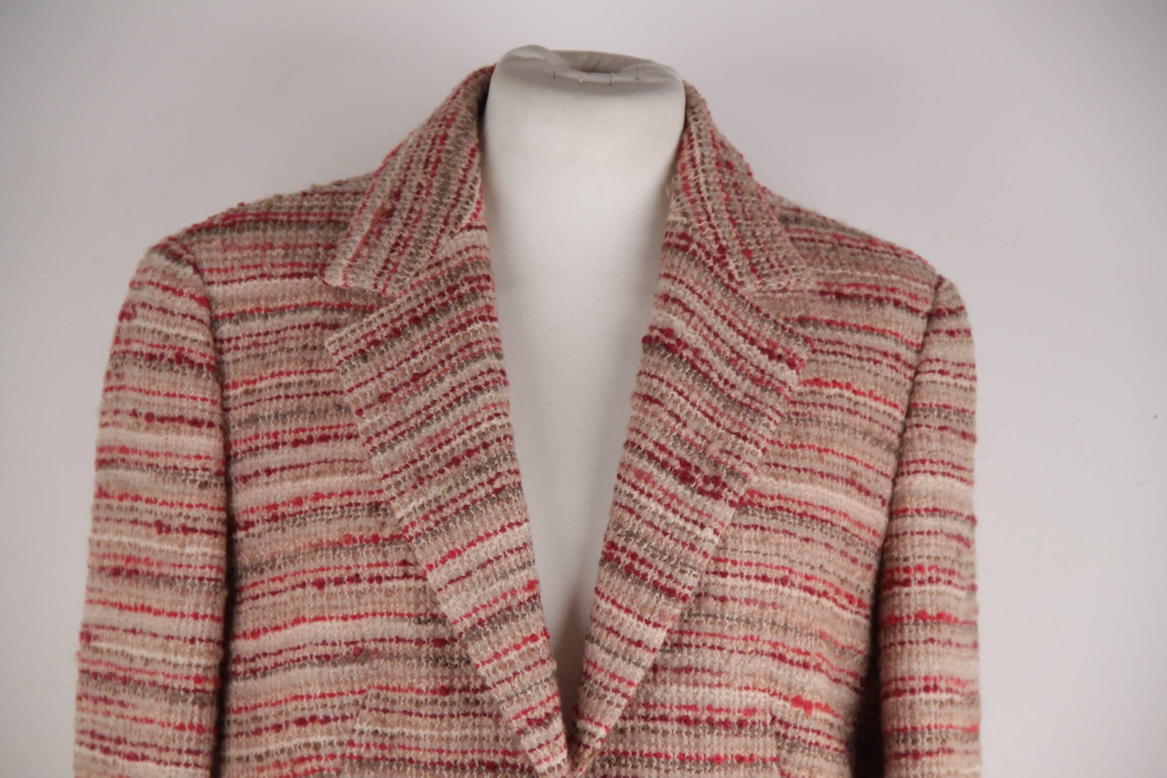 PRADA Italian Red  BOUCLE Tweed Wool SUIT Blazer & Skirt SIZE 42-44 IT  In Excellent Condition In Rome, Rome