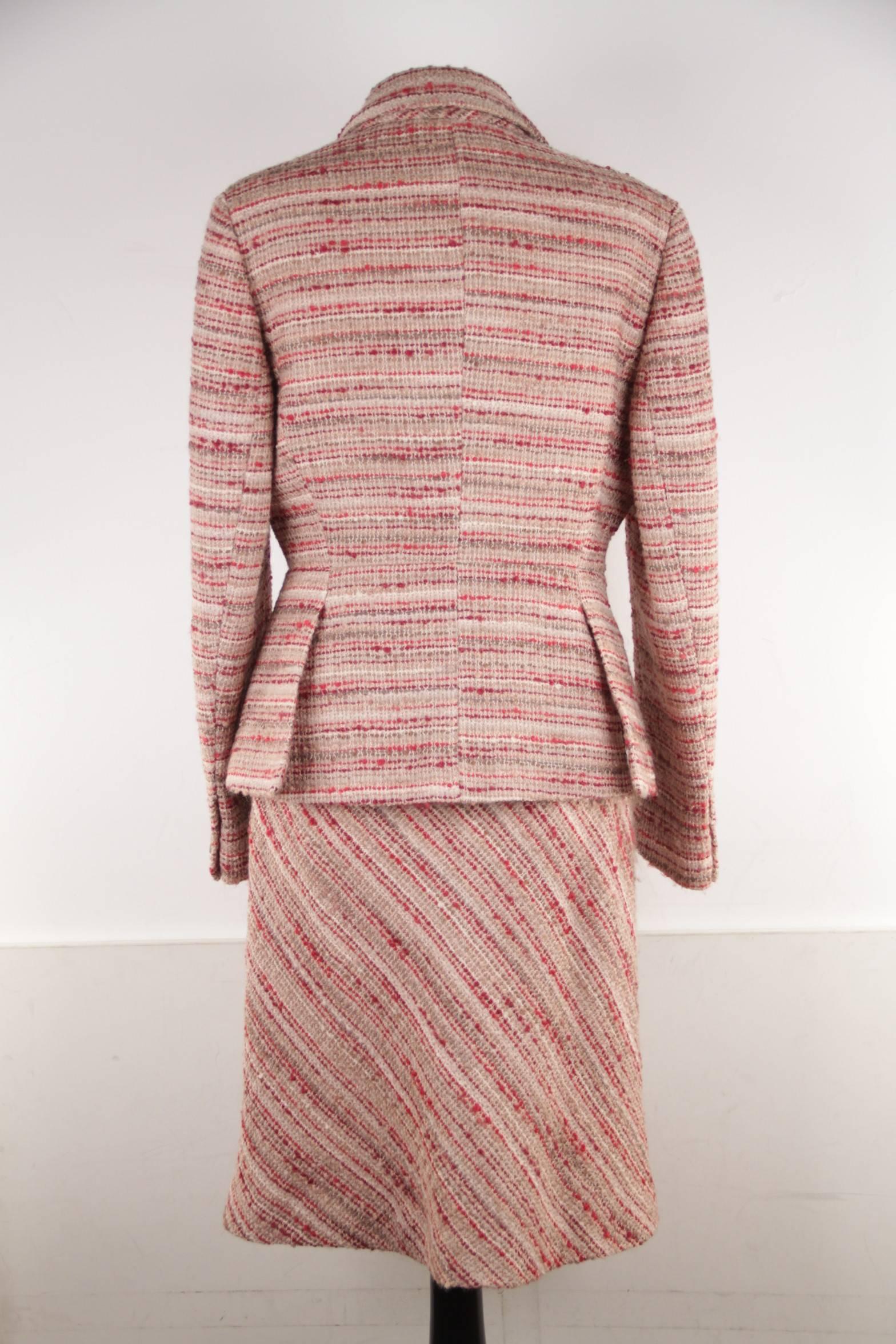 PRADA Italian Red  BOUCLE Tweed Wool SUIT Blazer & Skirt SIZE 42-44 IT  1