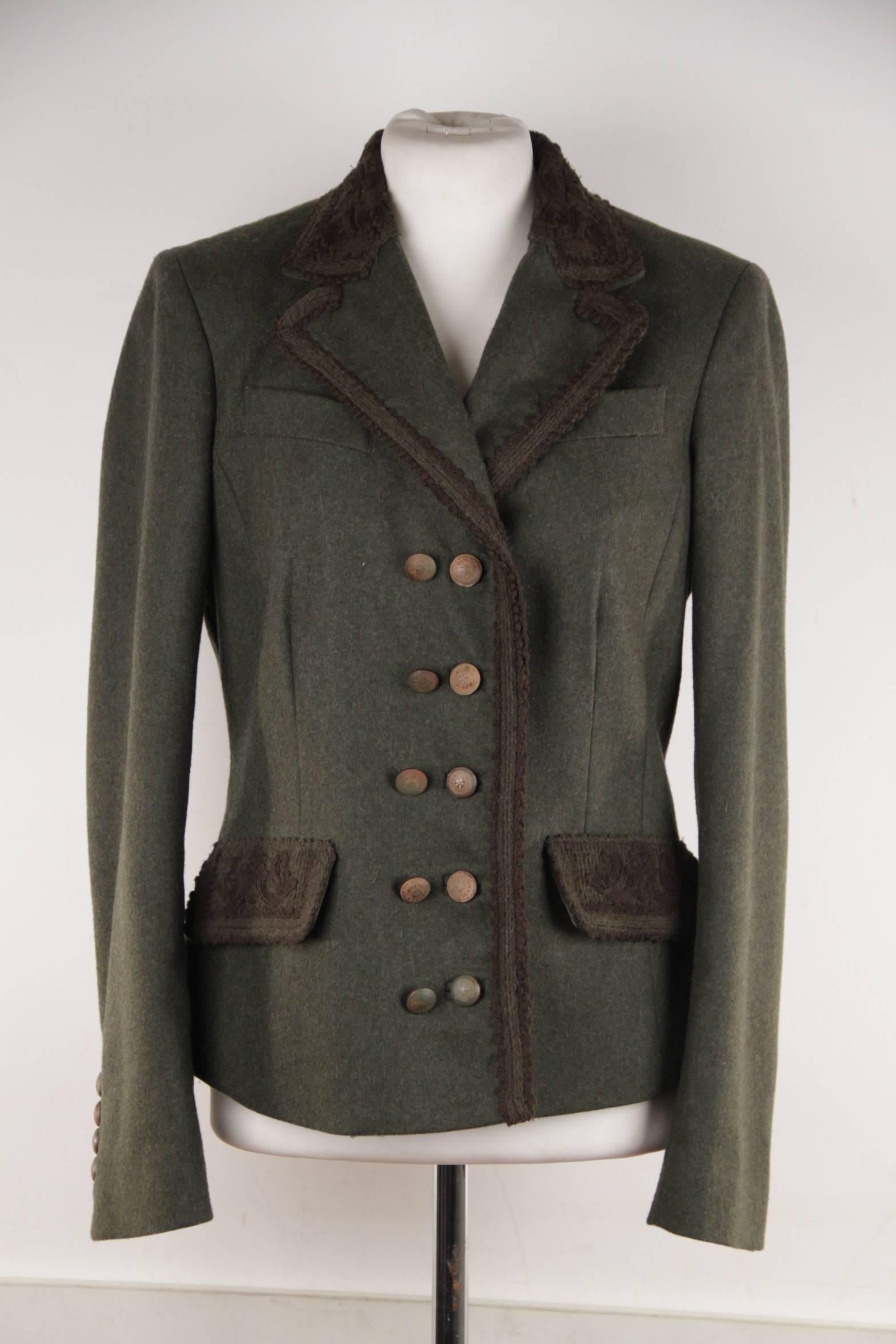 Women's ERMANNO SCERVINO Military Green LODEN Wool Jacket w/ Embroidery SZ 44 IT