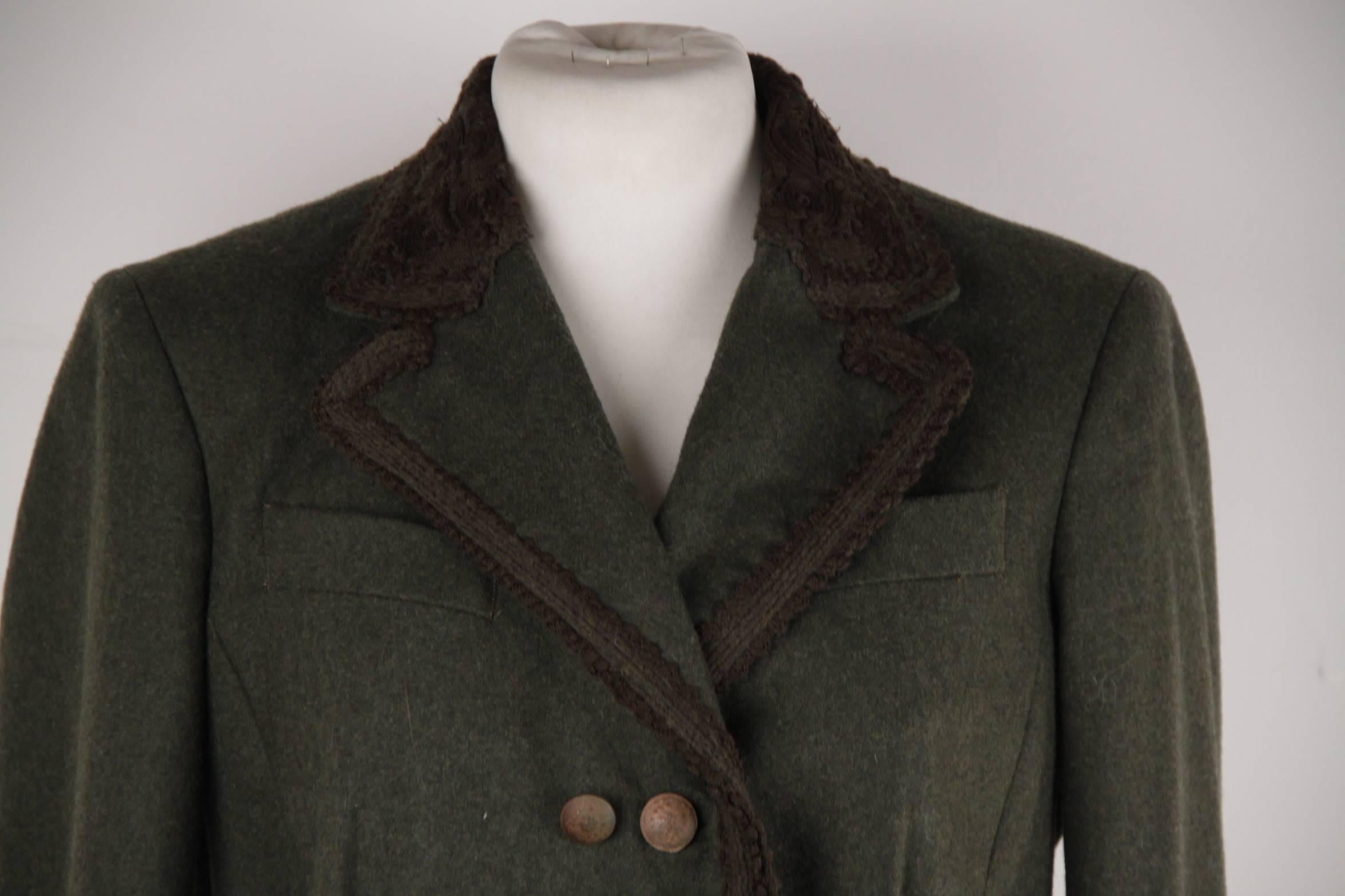 Black ERMANNO SCERVINO Military Green LODEN Wool Jacket w/ Embroidery SZ 44 IT
