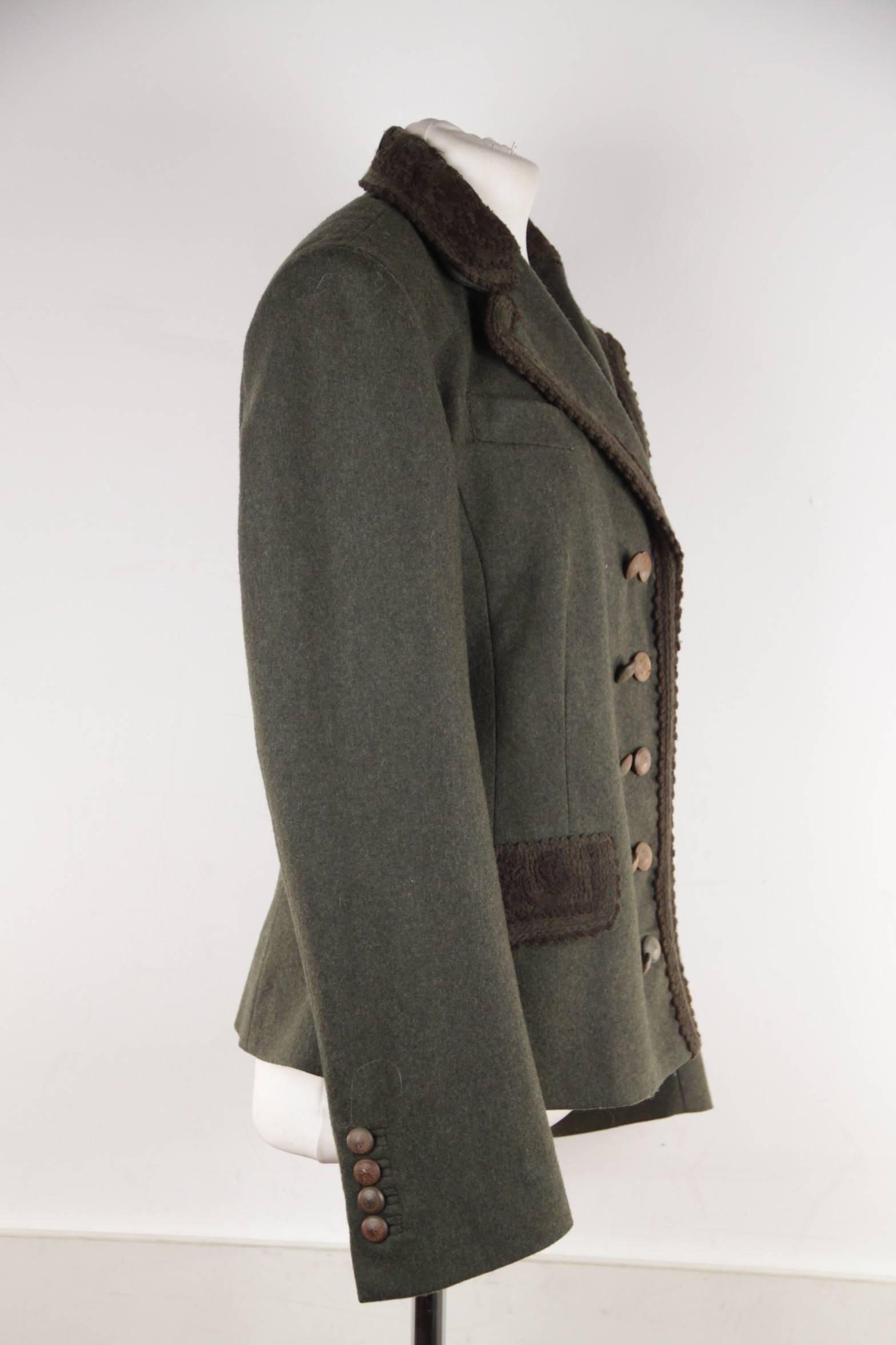 ERMANNO SCERVINO Military Green LODEN Wool Jacket w/ Embroidery SZ 44 IT In Good Condition In Rome, Rome
