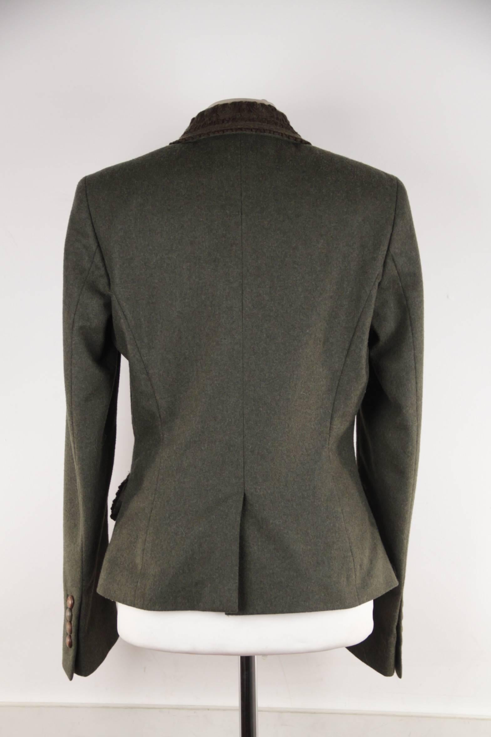 ERMANNO SCERVINO Military Green LODEN Wool Jacket w/ Embroidery SZ 44 IT 2