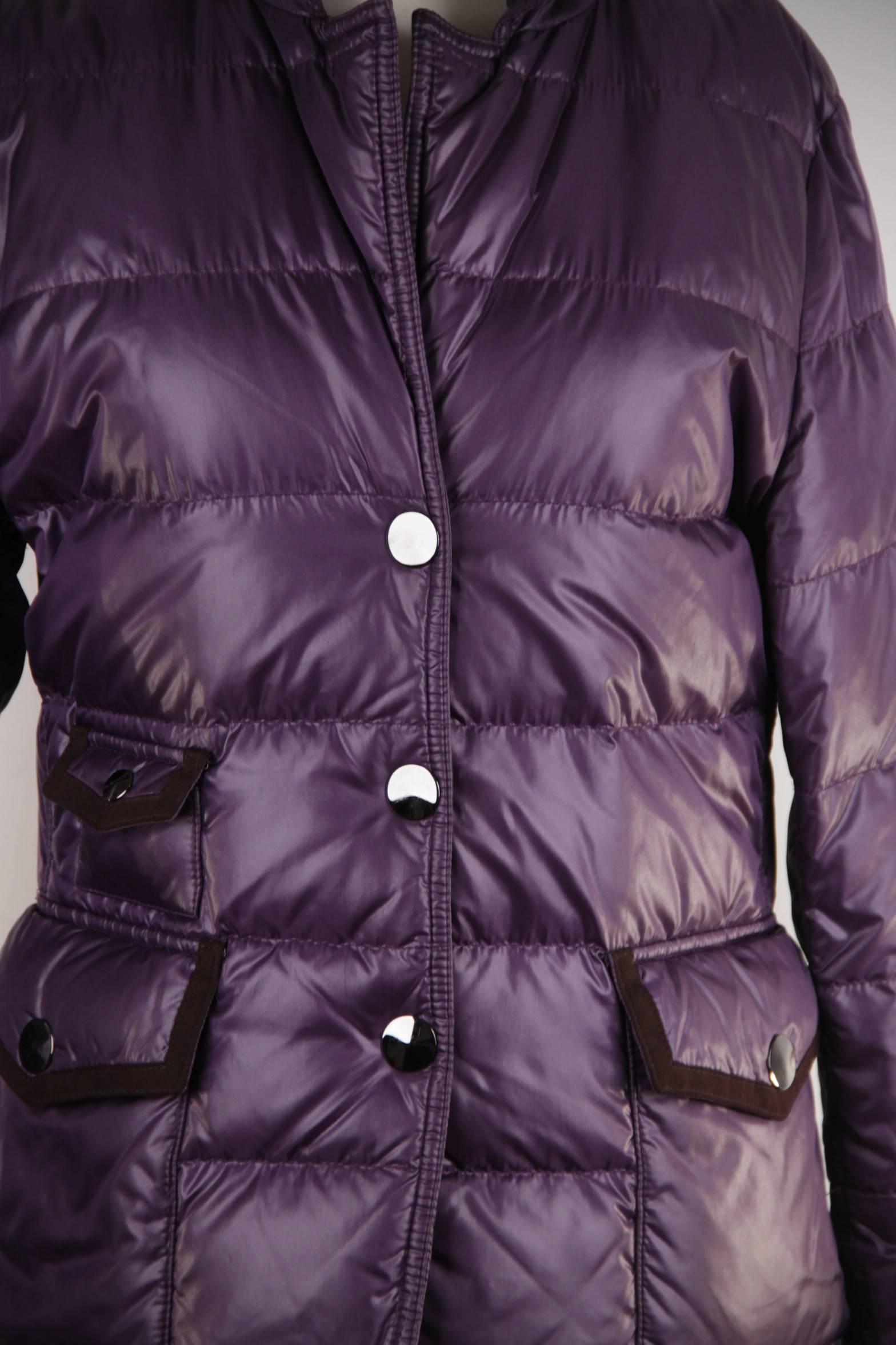 FAY TODS Italian Purple Nylon DOWN JACKET w/ Contrast Trim SIZE M In Good Condition In Rome, Rome