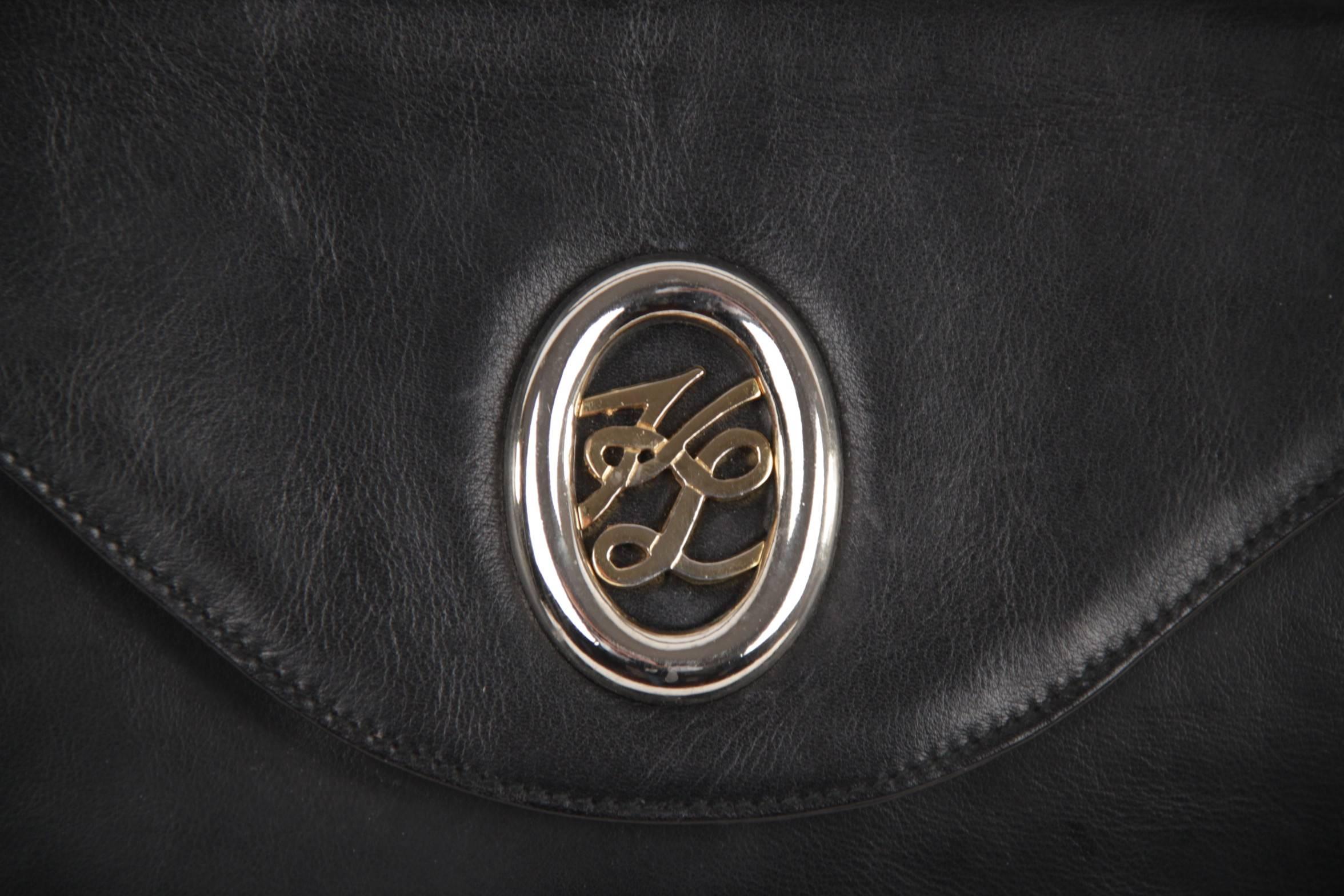 KARL LAGERFELD Black Leather HANDBAG Top Handle Bag FLAP PURSE Satchel In Good Condition In Rome, Rome