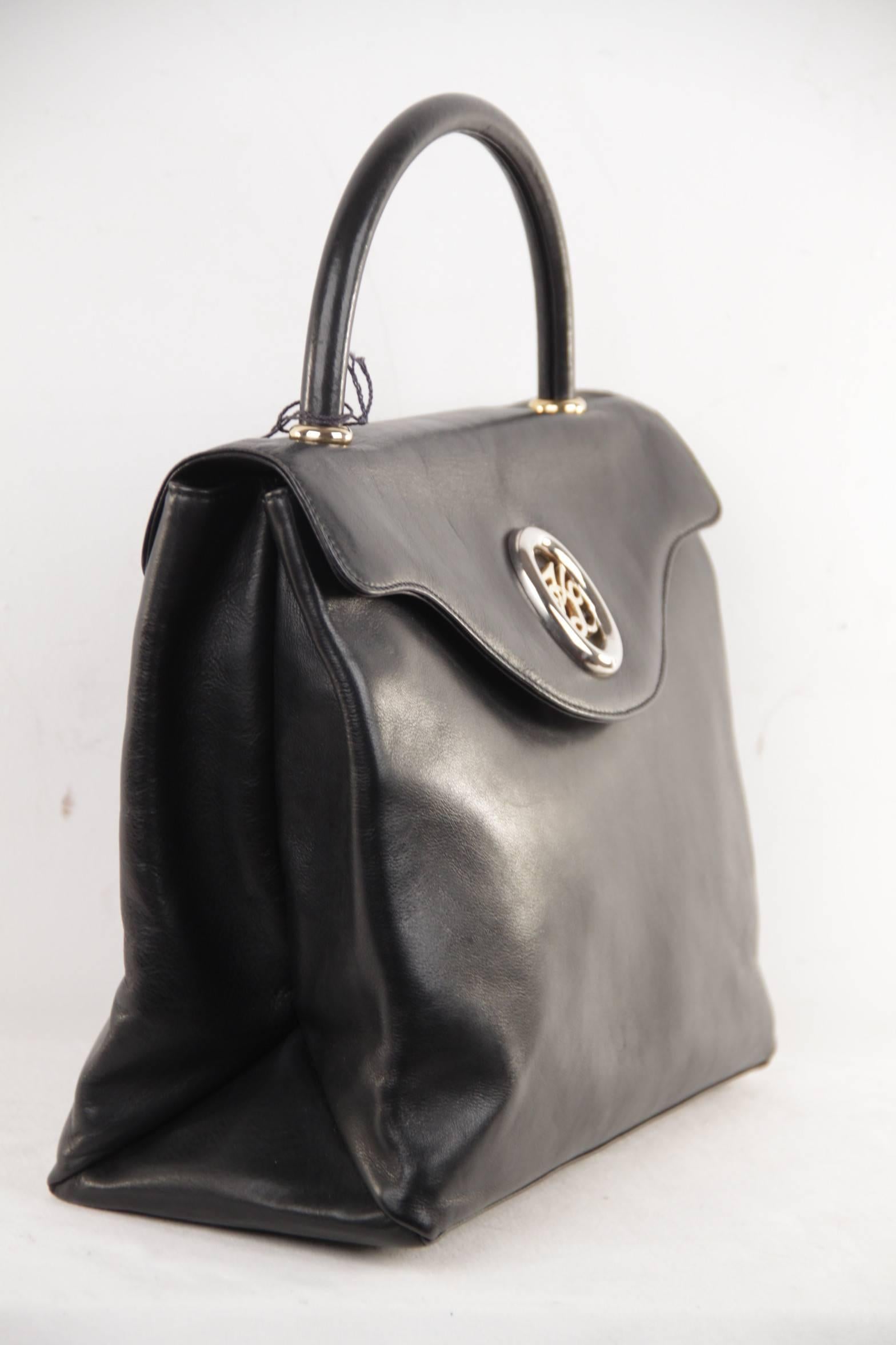 Women's KARL LAGERFELD Black Leather HANDBAG Top Handle Bag FLAP PURSE Satchel