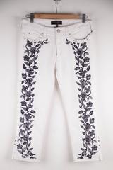 ISABEL MARANT White EMBROIDERED Cotton CROPPED Skinny JEANS Pants Sz 38