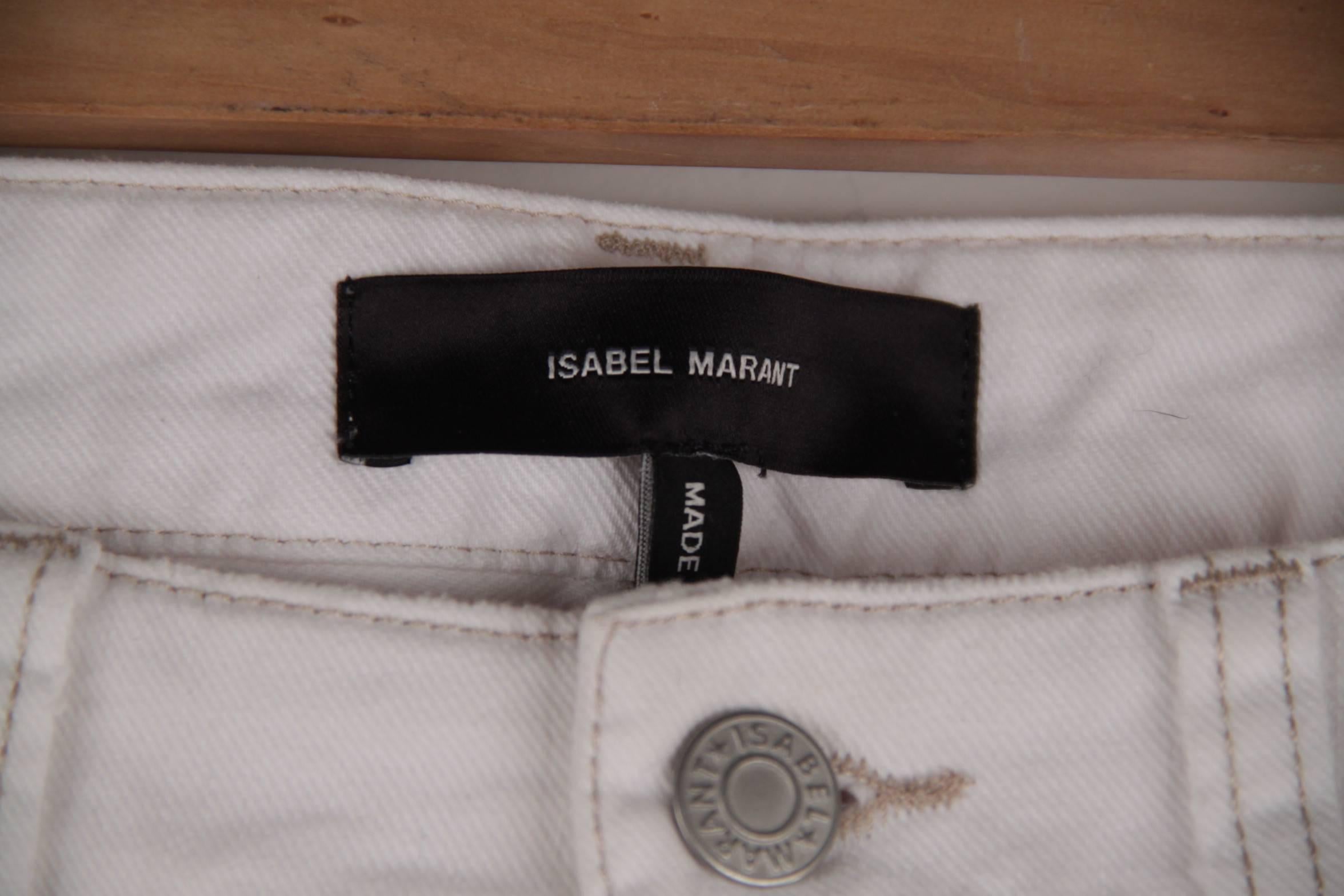 ISABEL MARANT White EMBROIDERED Cotton CROPPED Skinny JEANS Pants Sz 38  1