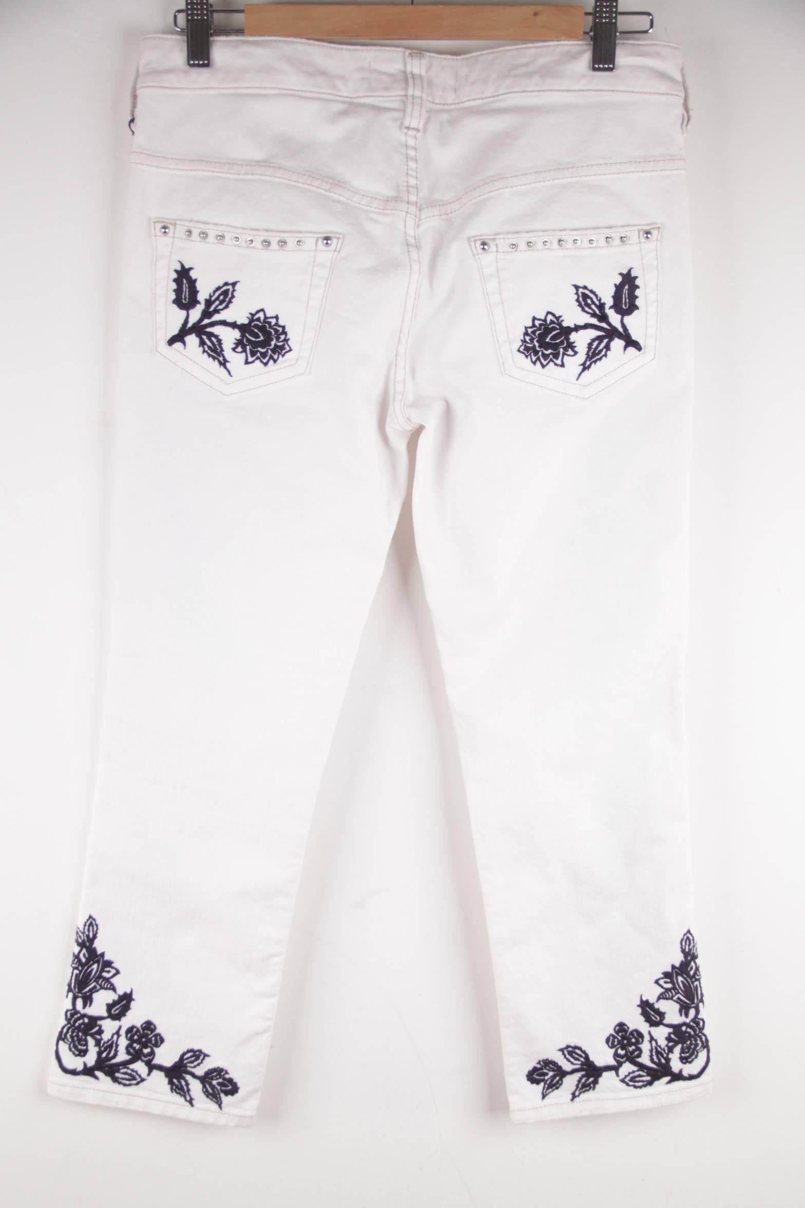 ISABEL MARANT White EMBROIDERED Cotton CROPPED Skinny JEANS Pants Sz 38  In Good Condition In Rome, Rome