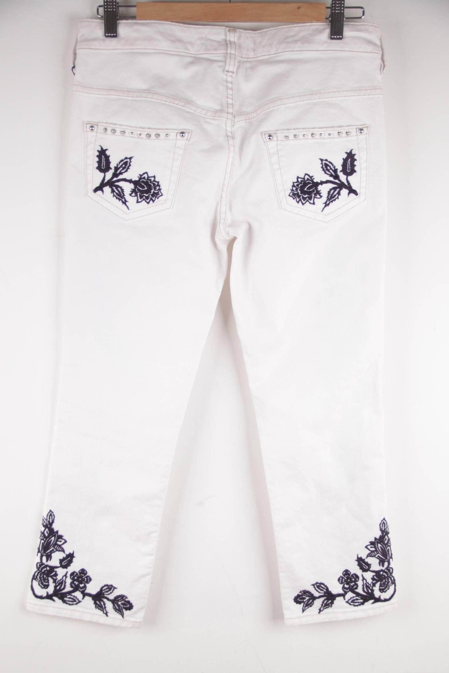 ISABEL MARANT White EMBROIDERED Cotton CROPPED Skinny JEANS Pants Sz 38 In Good Condition In Rome, Rome