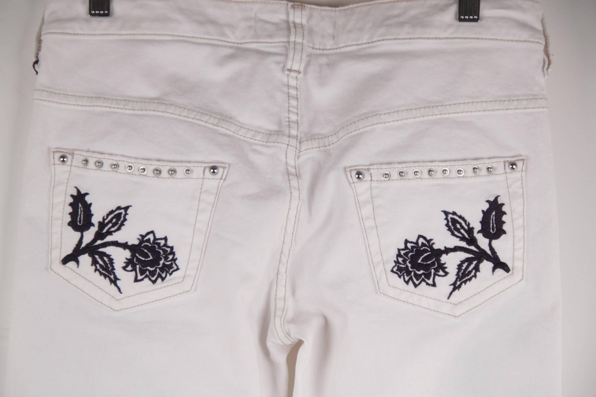 Women's ISABEL MARANT White EMBROIDERED Cotton CROPPED Skinny JEANS Pants Sz 38 