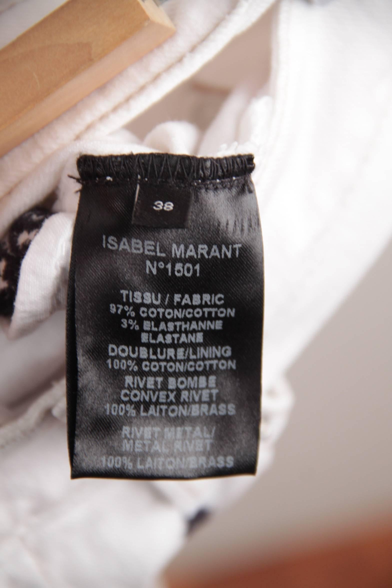 ISABEL MARANT White EMBROIDERED Cotton CROPPED Skinny JEANS Pants Sz 38 3