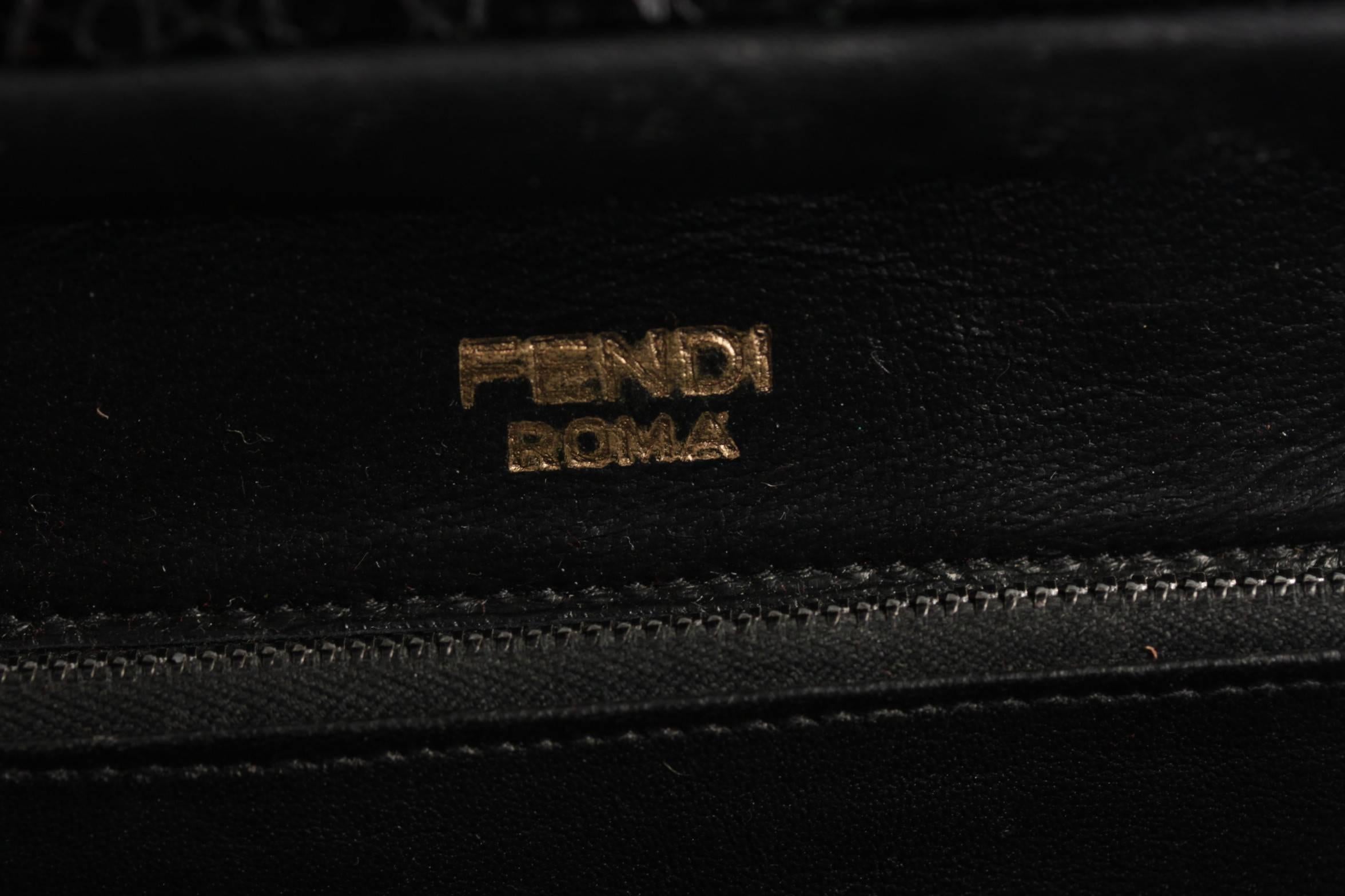 Women's FENDI Italian VINTAGE Black CROCODILE Leather HANDBAG Purse TOP HANDLE BAG 