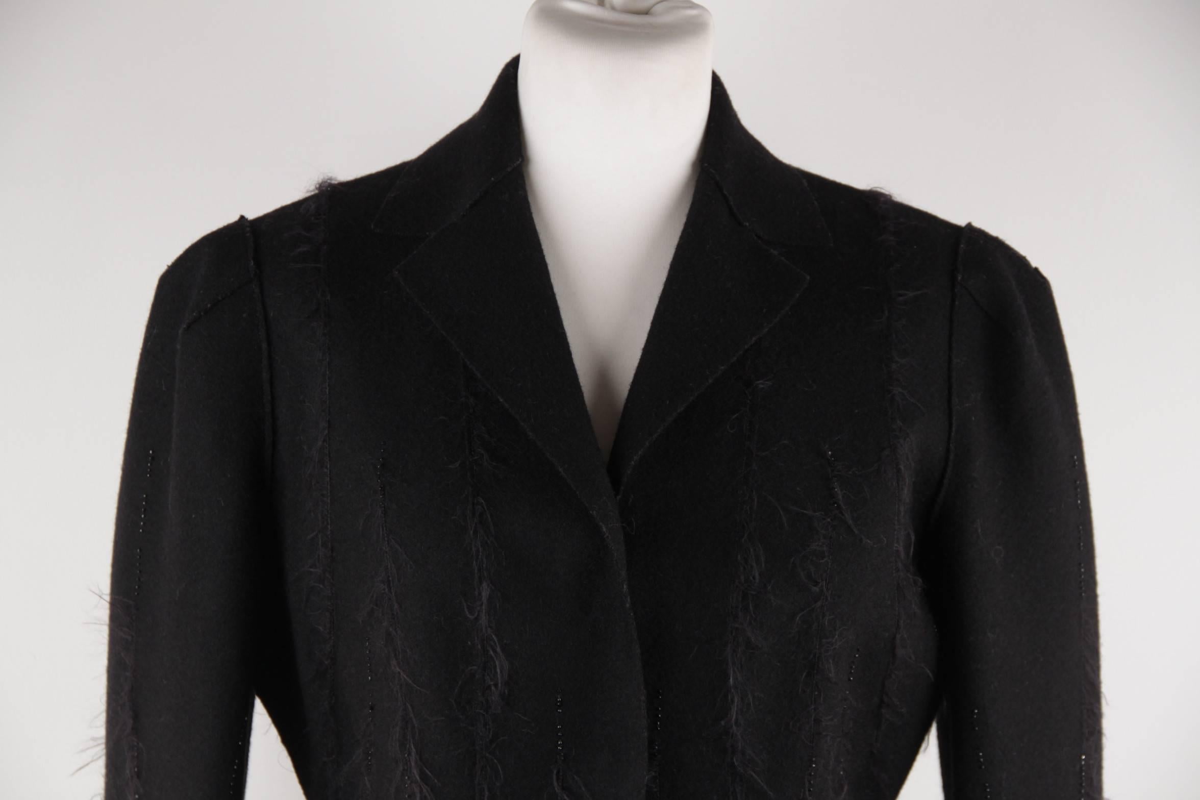 Women's ALBERTA FERRETTI Black Wool Blend BLAZER Jacket w/ Frayed Trims SZ 42 IT